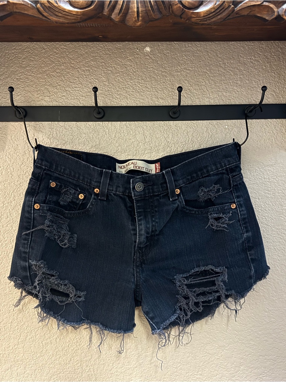 Levi's Black Distressed Denim Cutoff Shorts